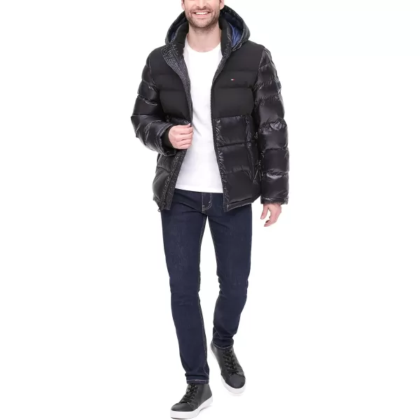 Tommy Hilfiger Mens Hooded Puffer JacketBlack Two Tone