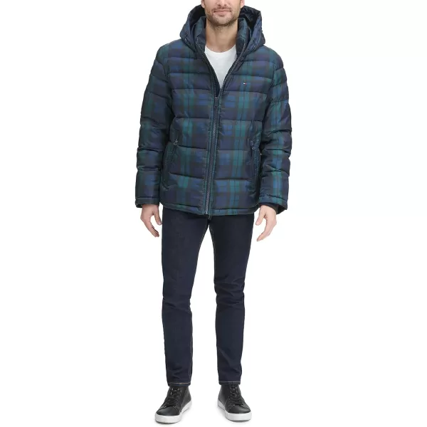 Tommy Hilfiger Mens Hooded Puffer JacketBlack Watch Plaid