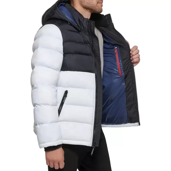 Tommy Hilfiger Mens Hooded Puffer JacketBlackWhite 2 Tone