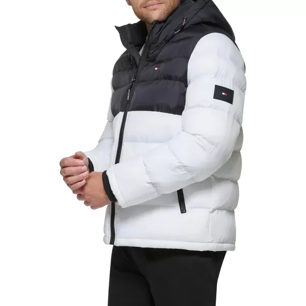 Tommy Hilfiger Mens Hooded Puffer JacketBlackWhite 2 Tone