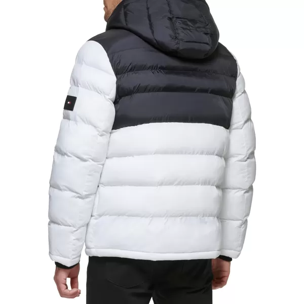 Tommy Hilfiger Mens Hooded Puffer JacketBlackWhite 2 Tone