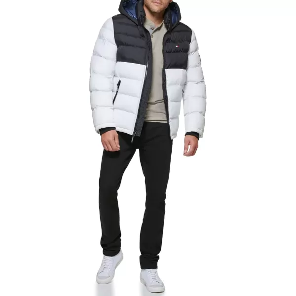 Tommy Hilfiger Mens Hooded Puffer JacketBlackWhite 2 Tone