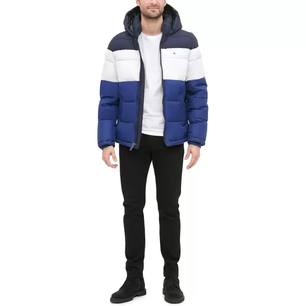 Tommy Hilfiger Mens Hooded Puffer JacketBluebell Color Block