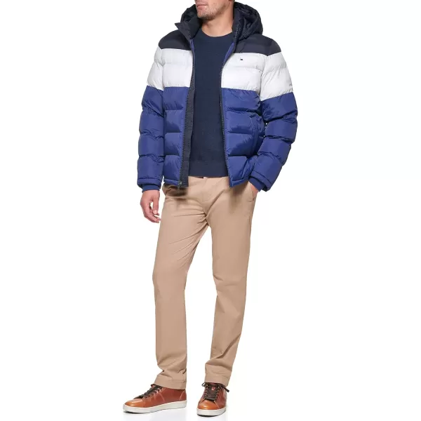 Tommy Hilfiger Mens Hooded Puffer JacketBluebell Color Block