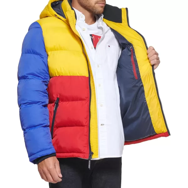 Tommy Hilfiger Mens Hooded Puffer JacketBright Colorblock