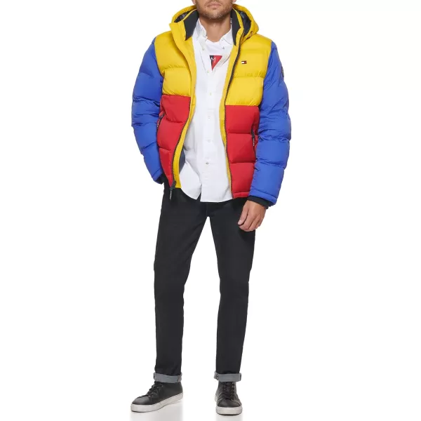 Tommy Hilfiger Mens Hooded Puffer JacketBright Colorblock