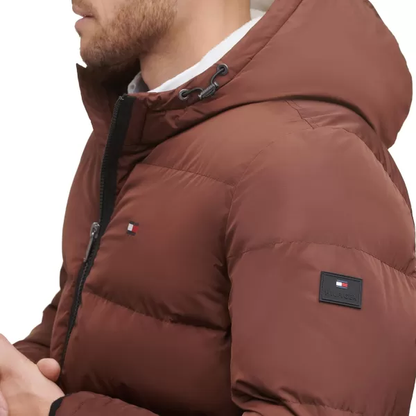 Tommy Hilfiger Mens Hooded Puffer JacketBrown Poly Tech