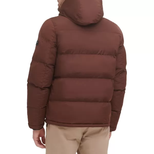 Tommy Hilfiger Mens Hooded Puffer JacketBrown Poly Tech