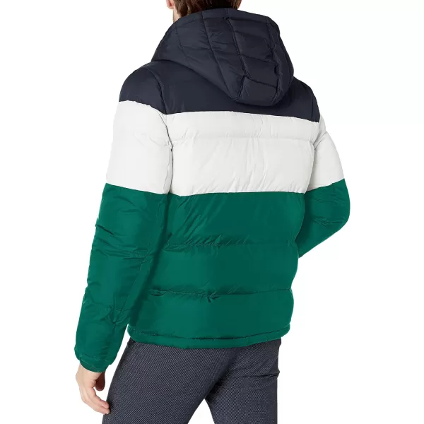Tommy Hilfiger Mens Hooded Puffer JacketGreen Color Block