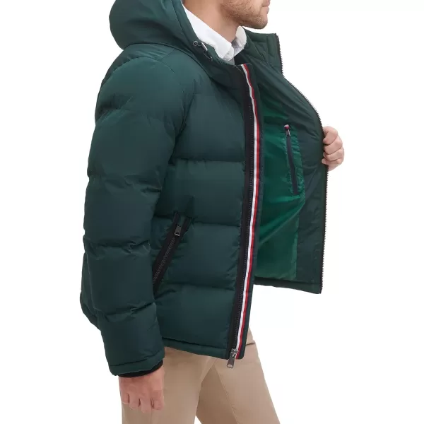 Tommy Hilfiger Mens Hooded Puffer JacketGreen Poly Tech