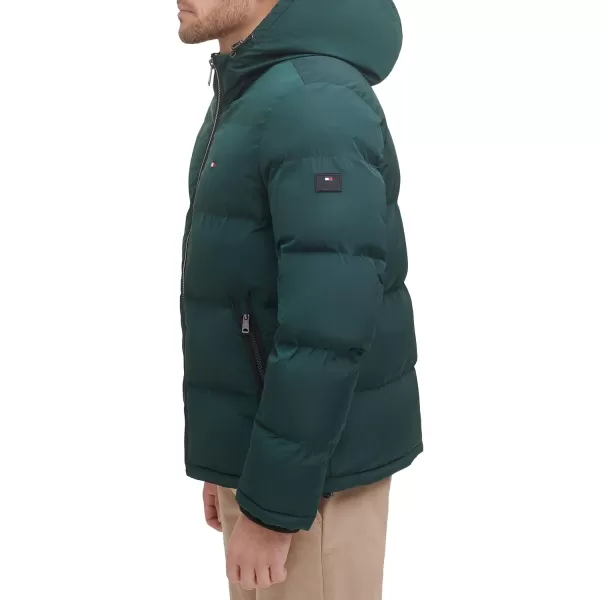 Tommy Hilfiger Mens Hooded Puffer JacketGreen Poly Tech