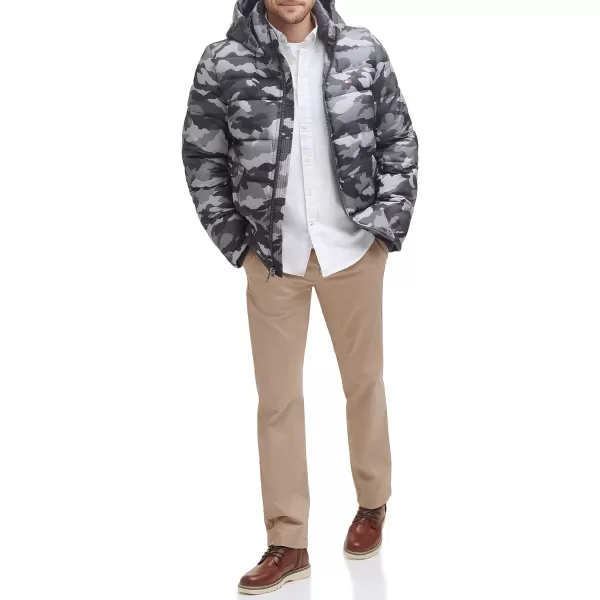 Tommy Hilfiger Mens Hooded Puffer JacketGrey Camouflage