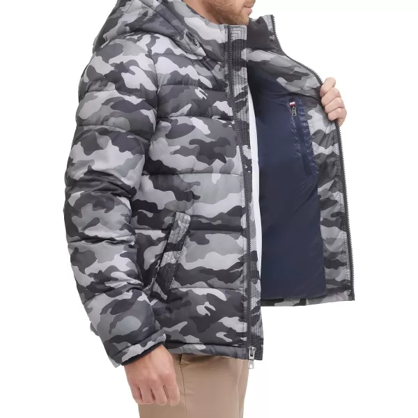 Tommy Hilfiger Mens Hooded Puffer JacketGrey Camouflage