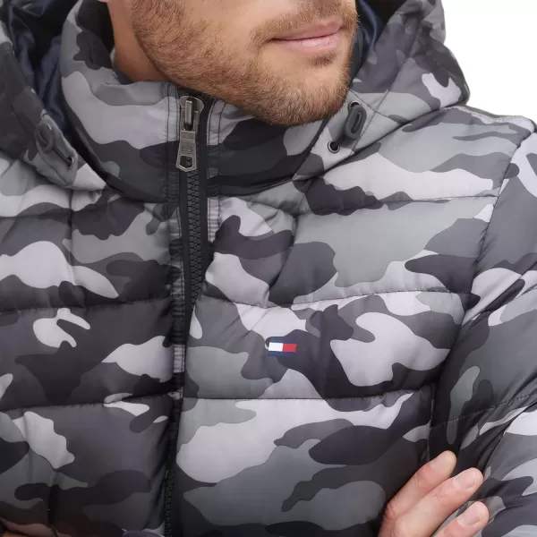 Tommy Hilfiger Mens Hooded Puffer JacketGrey Camouflage