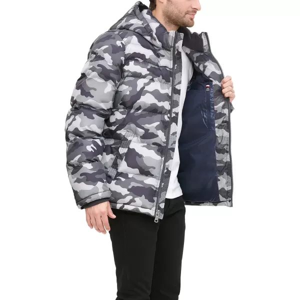 Tommy Hilfiger Mens Hooded Puffer JacketGrey Camouflage