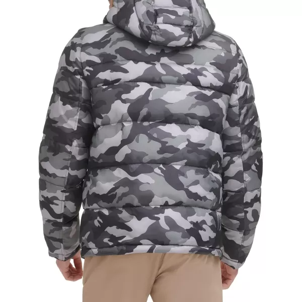 Tommy Hilfiger Mens Hooded Puffer JacketGrey Camouflage