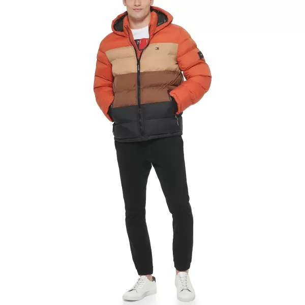Tommy Hilfiger Mens Hooded Puffer JacketHarvest Colorblock