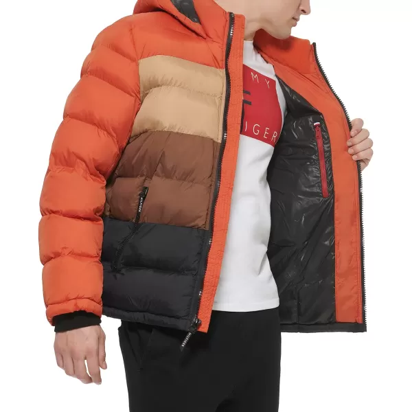 Tommy Hilfiger Mens Hooded Puffer JacketHarvest Colorblock