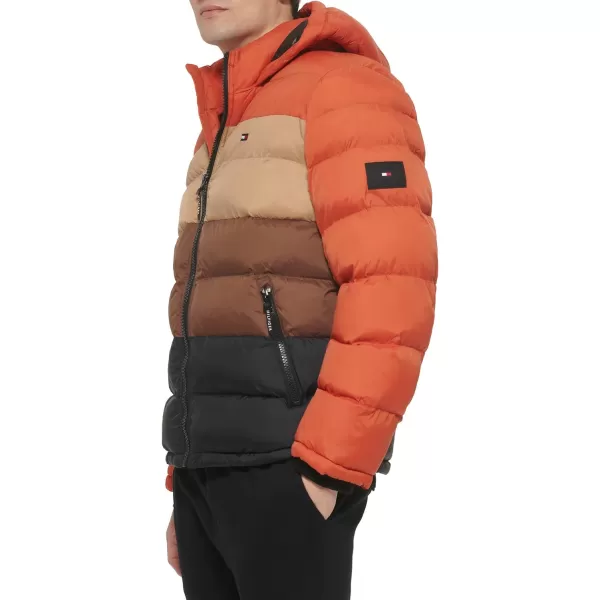 Tommy Hilfiger Mens Hooded Puffer JacketHarvest Colorblock