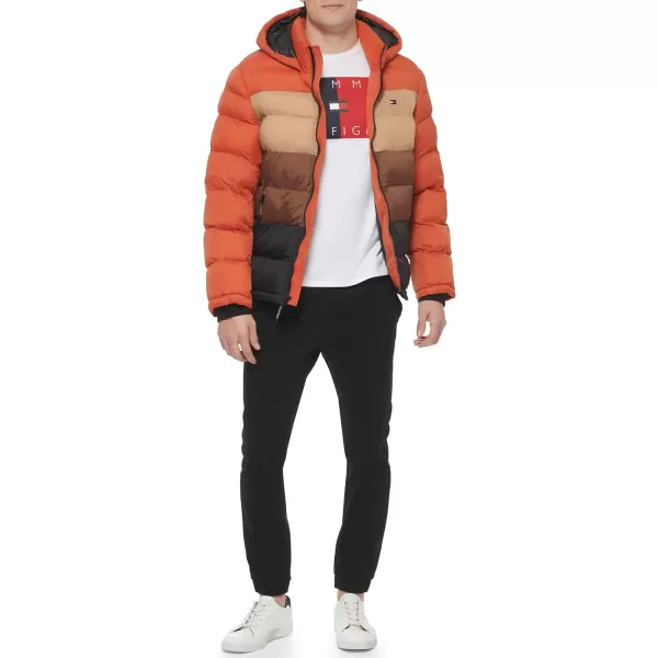 Tommy Hilfiger Mens Hooded Puffer JacketHarvest Colorblock