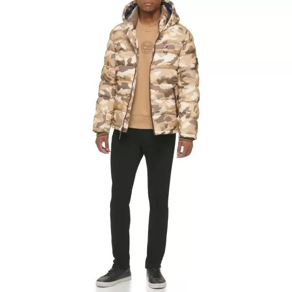 Tommy Hilfiger Mens Hooded Puffer JacketKhaki Camo