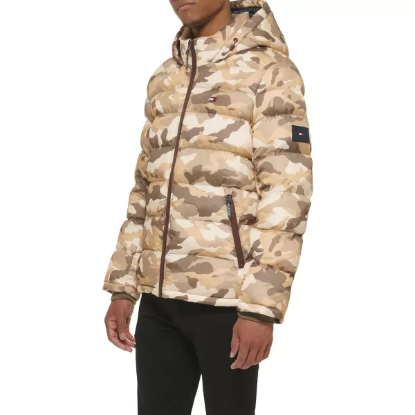Tommy Hilfiger Mens Hooded Puffer JacketKhaki Camo