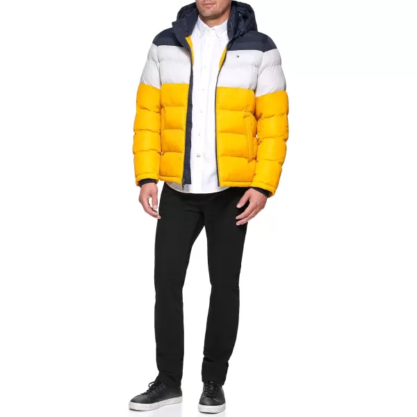 Tommy Hilfiger Mens Hooded Puffer JacketMidnightIceYellow