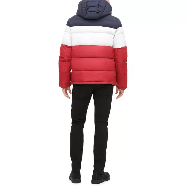 Tommy Hilfiger Mens Hooded Puffer JacketMidnightWhiteRed