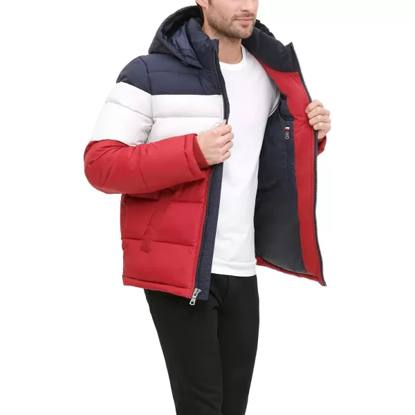 Tommy Hilfiger Mens Hooded Puffer JacketMidnightWhiteRed