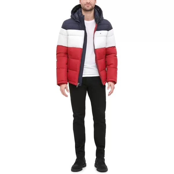 Tommy Hilfiger Mens Hooded Puffer JacketMidnightWhiteRed