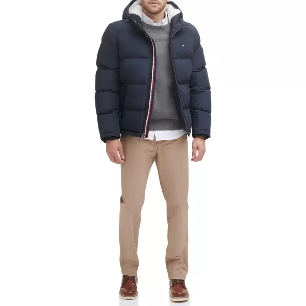 Tommy Hilfiger Mens Hooded Puffer JacketNavy Poly Tech