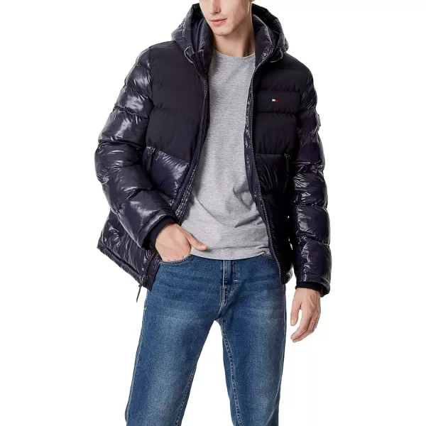 Tommy Hilfiger Mens Hooded Puffer JacketNavy Two Tone