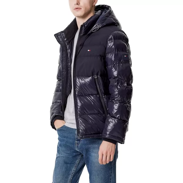 Tommy Hilfiger Mens Hooded Puffer JacketNavy Two Tone