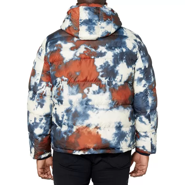 Tommy Hilfiger Mens Hooded Puffer JacketNavyOrange Tie Dye