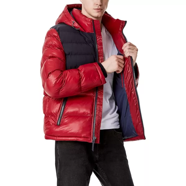 Tommy Hilfiger Mens Hooded Puffer JacketNavyRed Two Tone