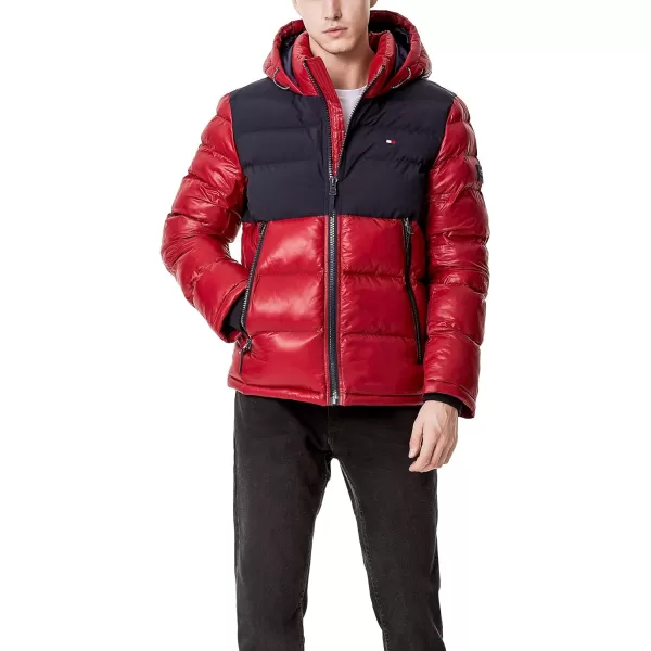 Tommy Hilfiger Mens Hooded Puffer JacketNavyRed Two Tone