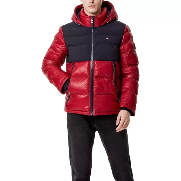 Tommy Hilfiger Mens Hooded Puffer JacketNavyRed Two Tone