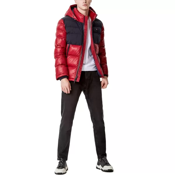 Tommy Hilfiger Mens Hooded Puffer JacketNavyRed Two Tone