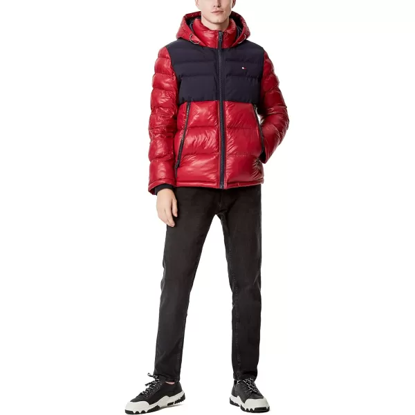 Tommy Hilfiger Mens Hooded Puffer JacketNavyRed Two Tone