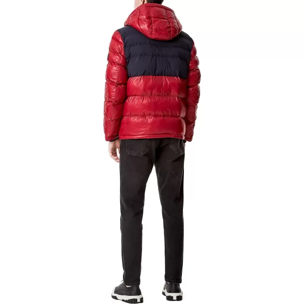 Tommy Hilfiger Mens Hooded Puffer JacketNavyRed Two Tone