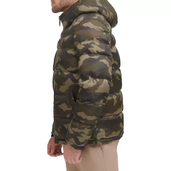 Tommy Hilfiger Mens Hooded Puffer JacketOlive Camouflage