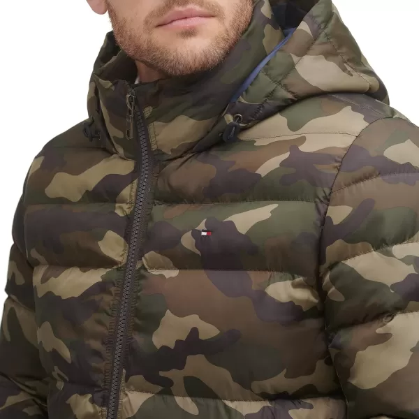 Tommy Hilfiger Mens Hooded Puffer JacketOlive Camouflage