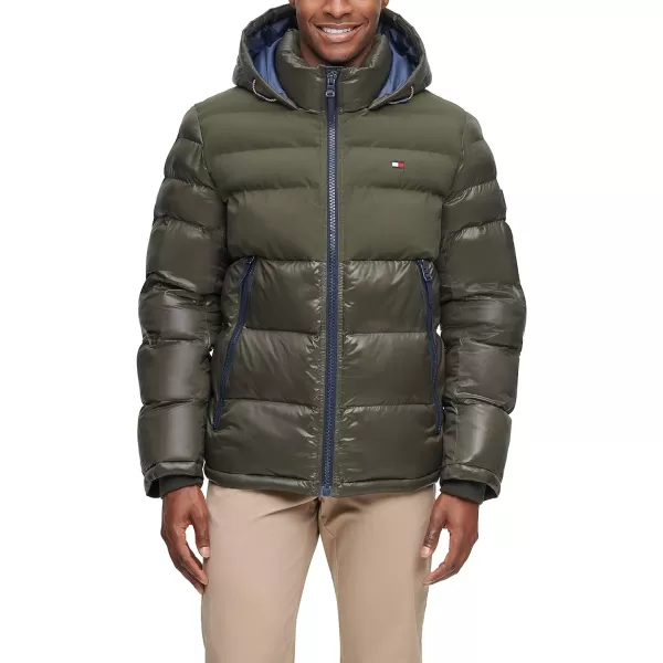 Tommy Hilfiger Mens Hooded Puffer JacketOlive Two Tone