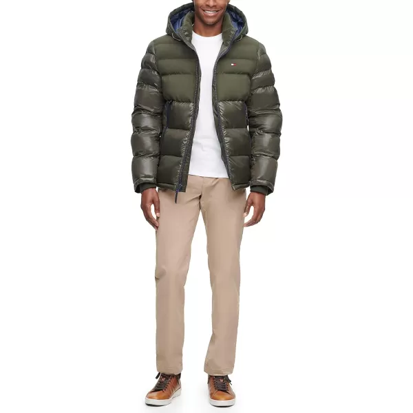 Tommy Hilfiger Mens Hooded Puffer JacketOlive Two Tone