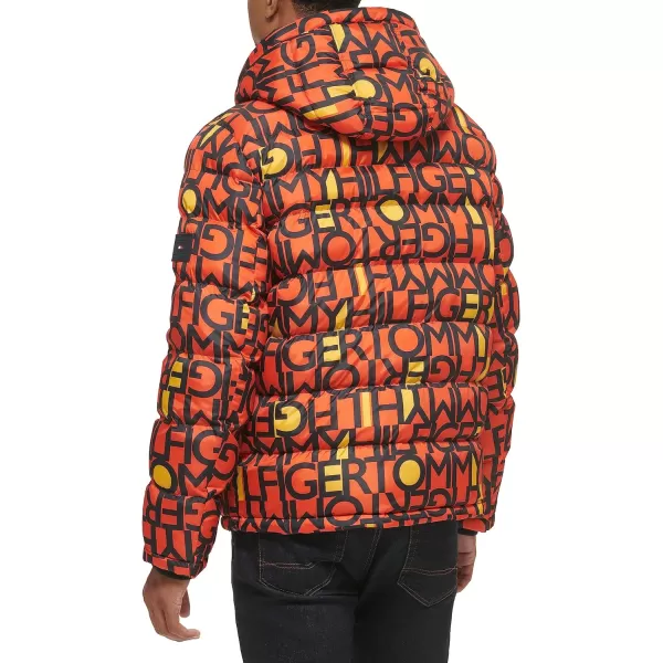 Tommy Hilfiger Mens Hooded Puffer JacketOrange Abstract Logo