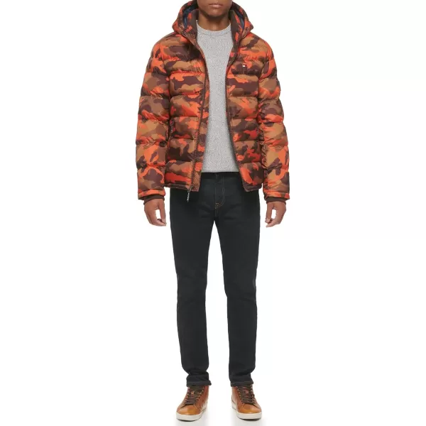 Tommy Hilfiger Mens Hooded Puffer JacketOrange Camo