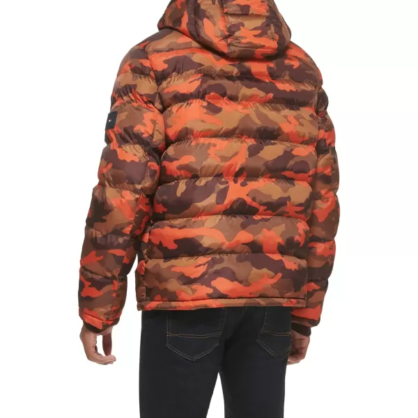 Tommy Hilfiger Mens Hooded Puffer JacketOrange Camo