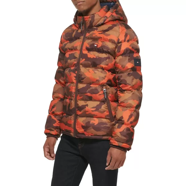 Tommy Hilfiger Mens Hooded Puffer JacketOrange Camo