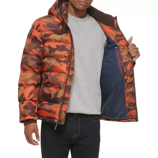 Tommy Hilfiger Mens Hooded Puffer JacketOrange Camo