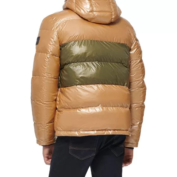 Tommy Hilfiger Mens Hooded Puffer JacketPearlized KhakiOlive